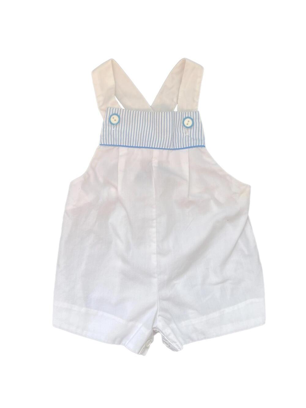 Vintage White and Blue Sailor Overalls - 3-6m